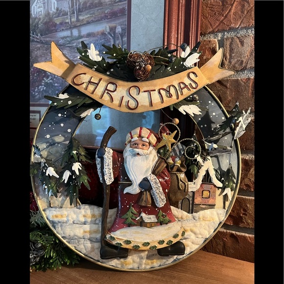 Rare Home Interiors Christmas Wonderland Santa Wreath Wall Decor - Picture 1 of 8